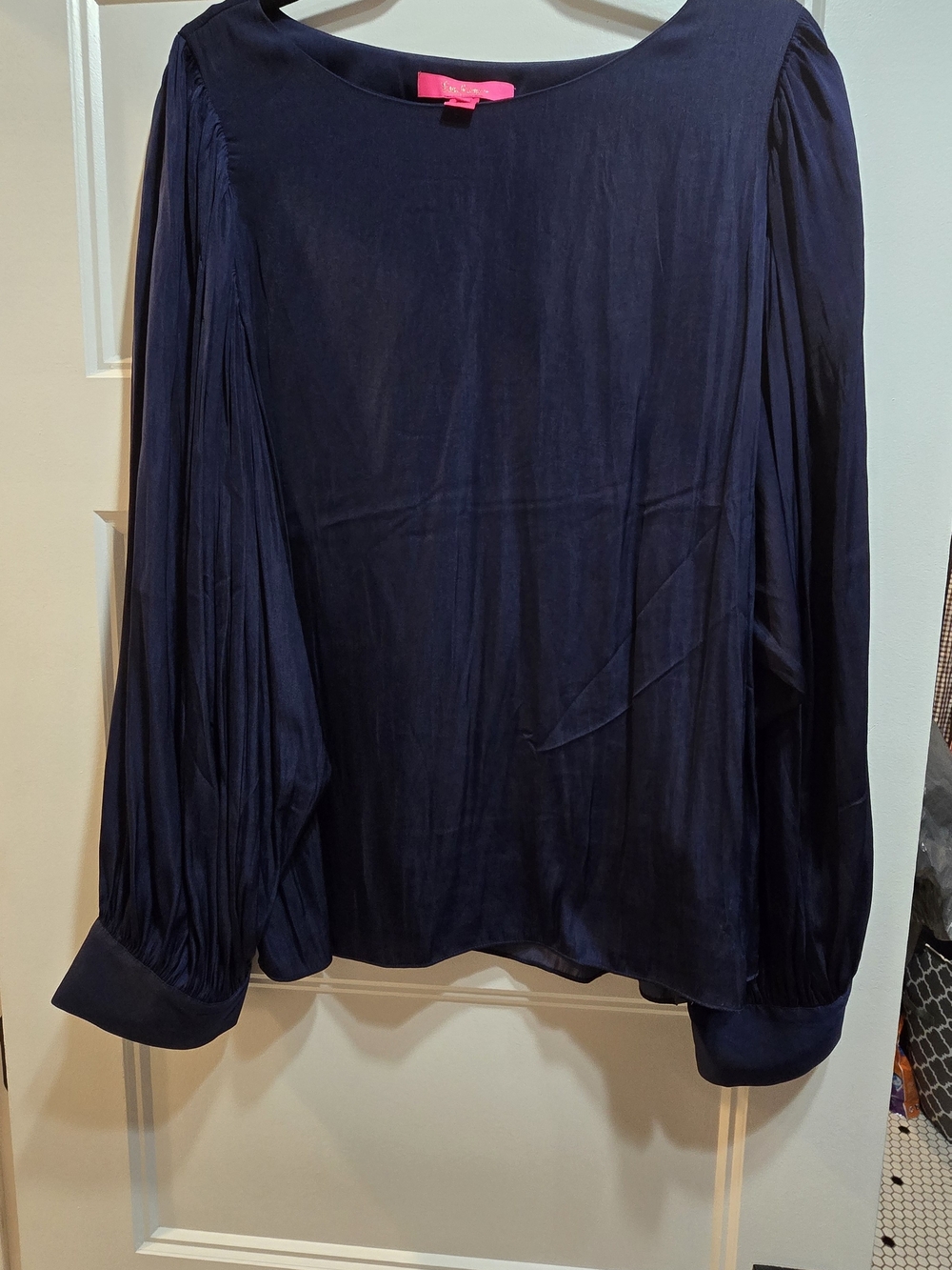 Lilly Pulitzer Navy Long-Sleeve Pleated Sleeve Blouse Size XL